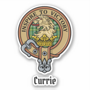 Clan Currie Lion Crest over Tartan