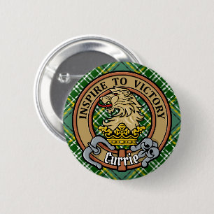 Clan Currie Lion Crest over Tartan 6 Cm Round Badge