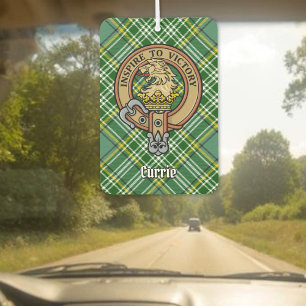 Clan Currie Lion Crest over Tartan Car Air Freshener