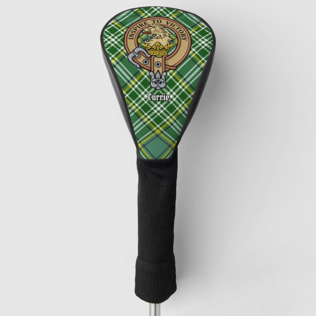 Clan Currie Lion Crest over Tartan Golf Head Cover (Front)