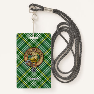 Clan Currie Lion Crest over Tartan ID Badge