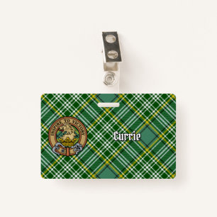 Clan Currie Lion Crest over Tartan ID Badge