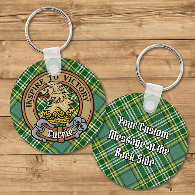 Clan Currie Lion Crest over Tartan Key Ring (Creator Uploaded)