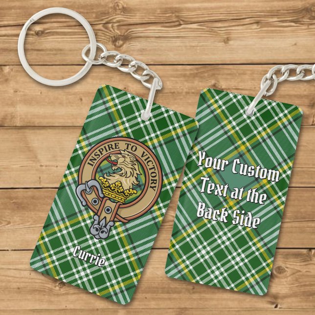 Clan Currie Lion Crest over Tartan Key Ring (Creator Uploaded)