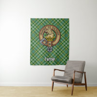 Clan Currie Lion Crest over Tartan