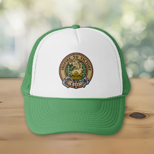 Clan Currie Lion Crest over Tartan Trucker Hat