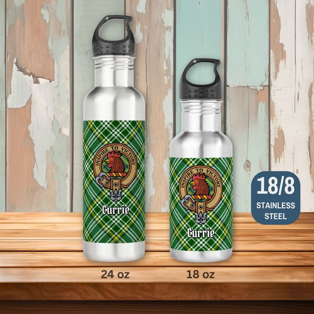 Clan Currie Rooster Crest over Tartan 710 Ml Water Bottle (Creator Uploaded)