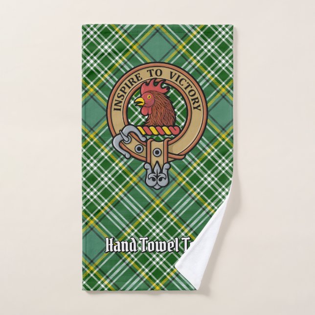 Clan Currie Rooster Crest over Tartan Bath Towel Set (Hand Towel)
