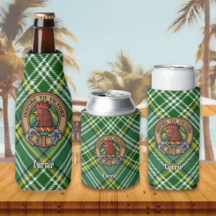 Clan Currie Rooster Crest over Tartan Bottle Cooler