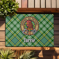 Clan Currie Rooster Crest over Tartan