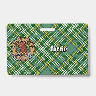 Clan Currie Rooster Crest over Tartan ID Badge