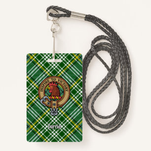 Clan Currie Rooster Crest over Tartan ID Badge