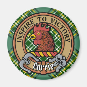 Clan Currie Rooster Crest over Tartan Magnet