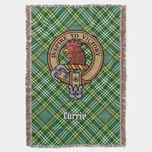 Clan Currie Rooster Crest over Tartan Throw Blanket