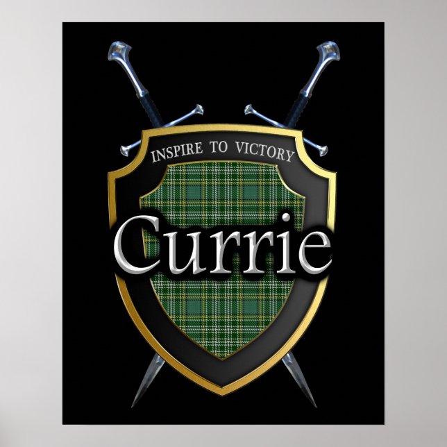 Clan Currie Tartan Shield & Swords Print (Front)