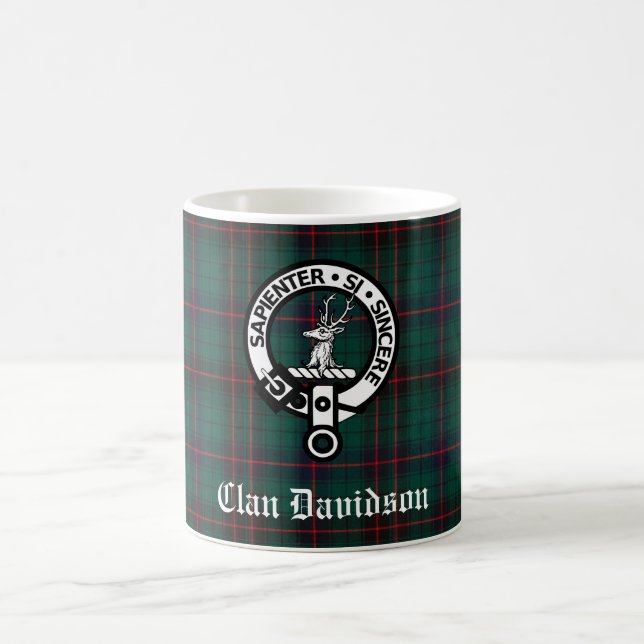 Clan Davidson Crest Badge and Tartan Customisable Coffee Mug (Center)
