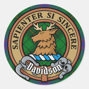 Clan Davidson Crest over Tartan Classic Round Sticker