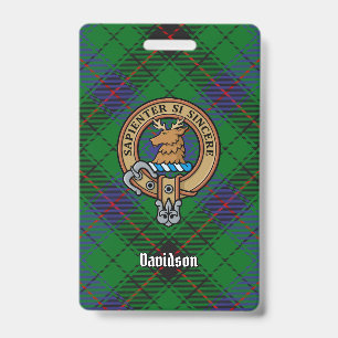 Clan Davidson Crest over Tartan ID Badge