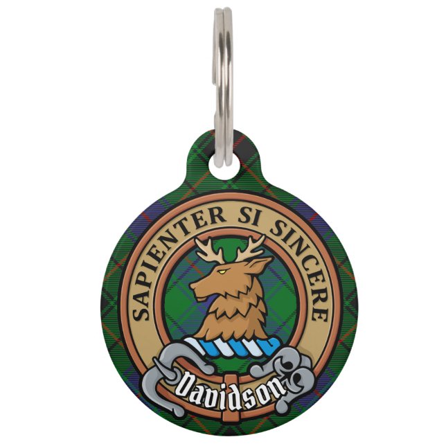 Clan Davidson Crest over Tartan Pet Tag (Front)