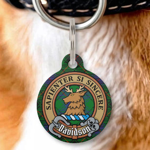 Clan Davidson Crest over Tartan Pet Tag