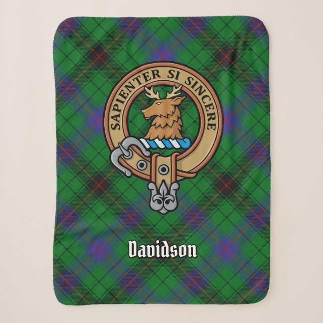 Clan Davidson Crest over Tartan Sherpa Blanket (Front)
