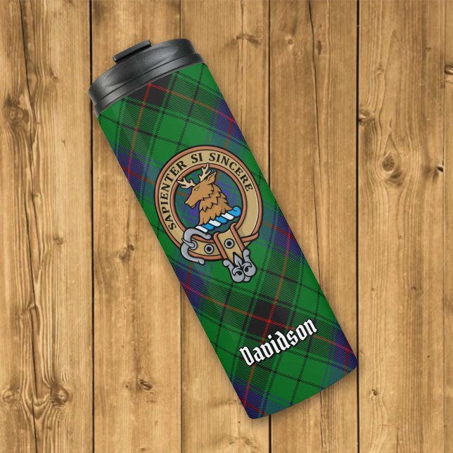 Clan Davidson Crest over Tartan Thermal Tumbler (Creator Uploaded)