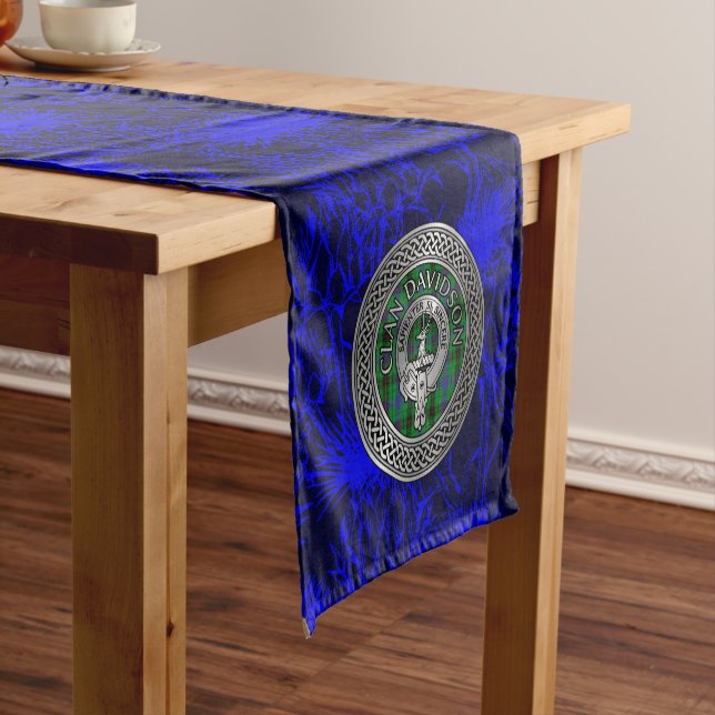 Clan Davidson Crest & Tartan Knot Short Table Runner (In Situ)