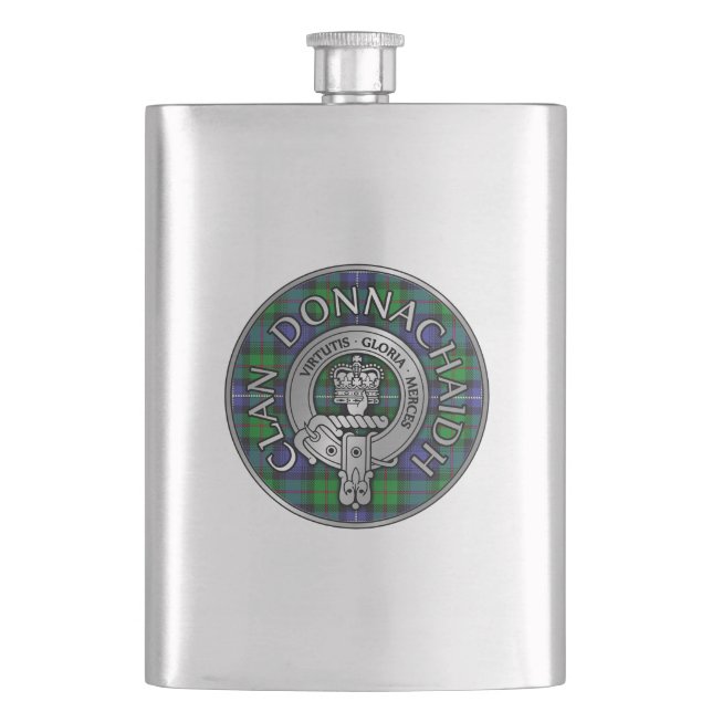 Clan Donnachaidh /Robertson Crest & Hunting Tartan Hip Flask (Front)