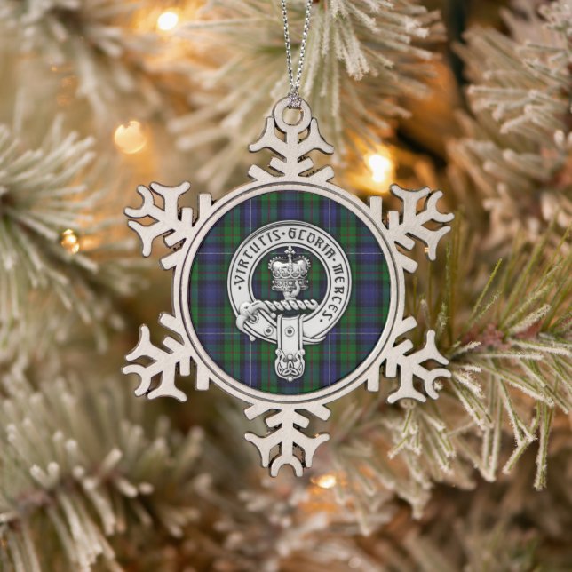 Clan Donnachaidh (Robertson) Crest /Hunting Tartan Snowflake Pewter Christmas Ornament (Tree)