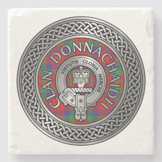 Clan Donnachaidh | Robertson Crest & Tartan Knot Stone Coaster (Front)