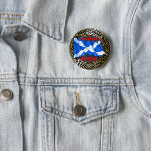 Clan Donnachaidh   Robertson Tartan Knot & Flag 6 Cm Round Badge