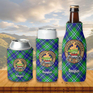 Clan Douglas Crest over Tartan Bottle Cooler
