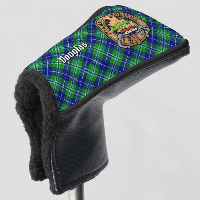 Clan Douglas Crest over Tartan Golf Head Cover (3/4 Front)