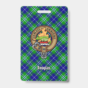Clan Douglas Crest over Tartan ID Badge