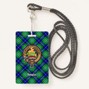 Clan Douglas Crest over Tartan ID Badge