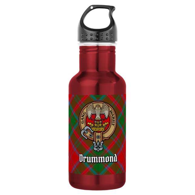 Clan Drummond Crest over Tartan 532 Ml Water Bottle (Front)