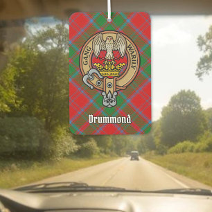Clan Drummond Crest over Tartan Car Air Freshener