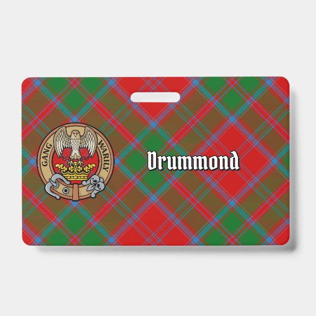 Clan Drummond Crest over Tartan ID Badge (Front)