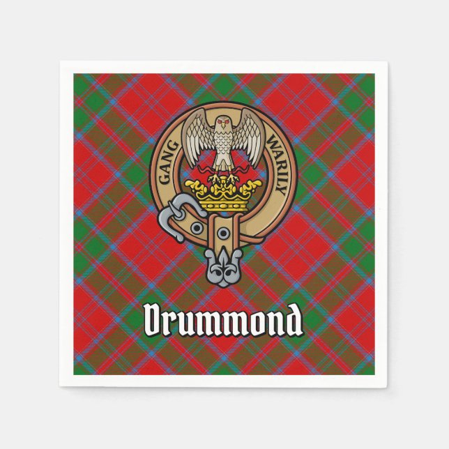 Clan Drummond Crest over Tartan Napkin (Front)