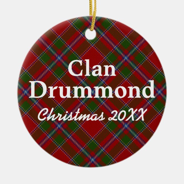 Clan Drummond Scottish Tartan Ceramic Tree Decoration (Front)