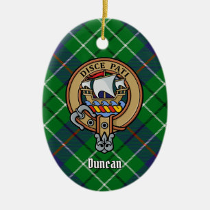 Clan Duncan Crest over Tartan Ceramic Tree Decoration