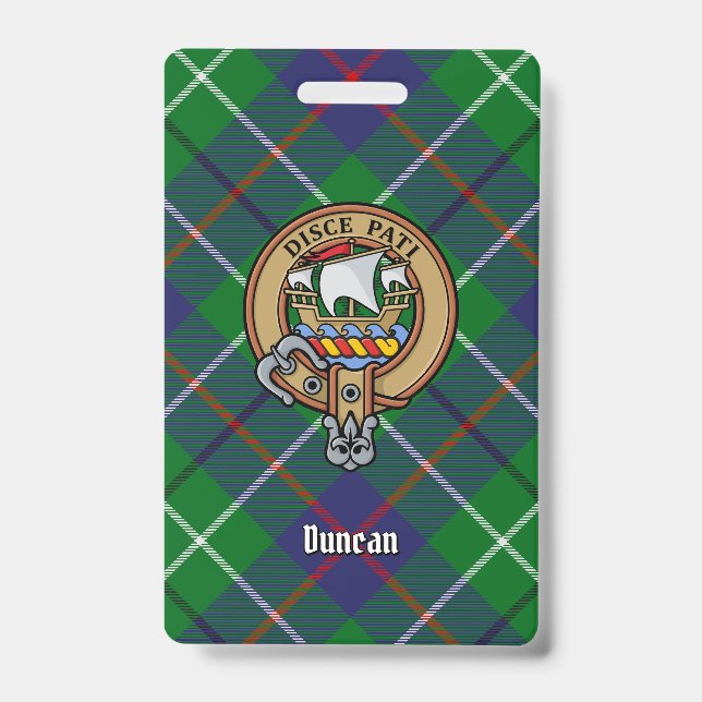 Clan Duncan Crest over Tartan ID Badge (Front)
