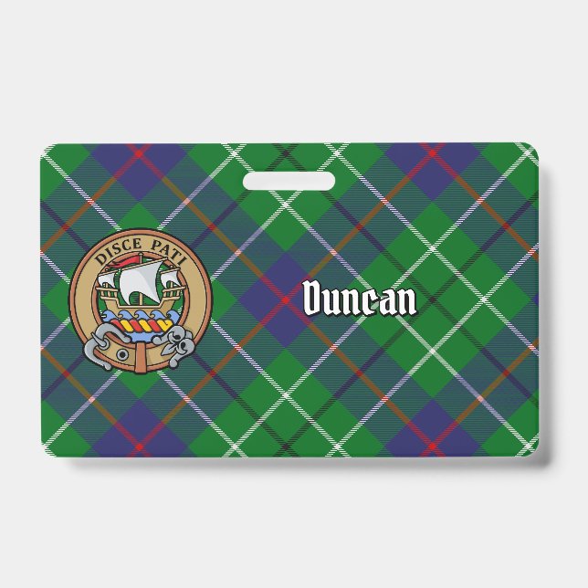 Clan Duncan Crest over Tartan ID Badge (Front)