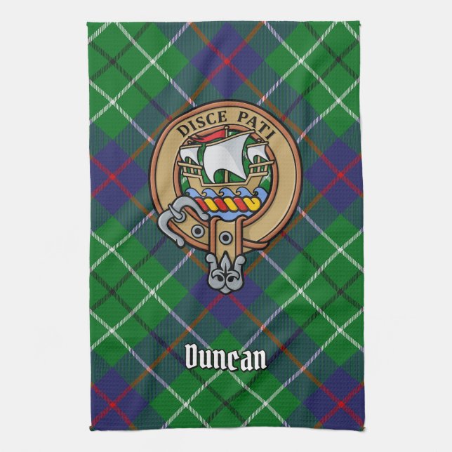 Clan Duncan Crest over Tartan Tea Towel (Vertical)