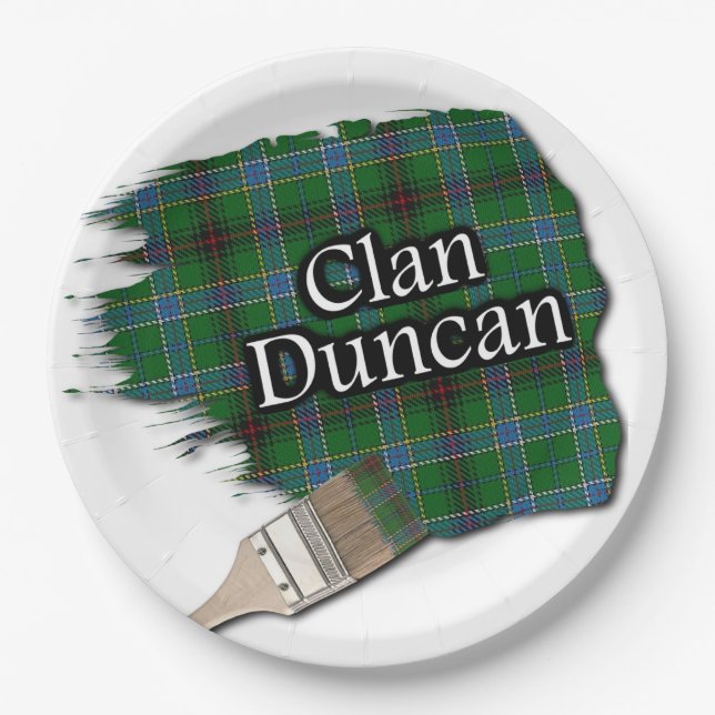 Clan Duncan Scottish Tartan Paint Brush Paper Plate (Front)