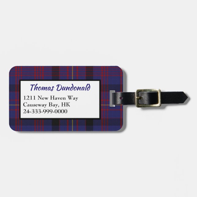 Clan Dundonald Tartan Plaid Luggage Tag (Front Horizontal)