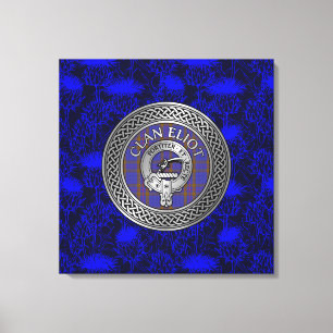 Clan ELioT Crest & Tartan Knot on Thistle Canvas Print