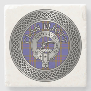 Clan Eliott Crest & Tartan Knot Stone Coaster