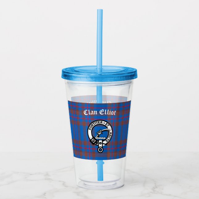 Clan Elliot Crest Badge & Tartan  Acrylic Tumbler (Front)