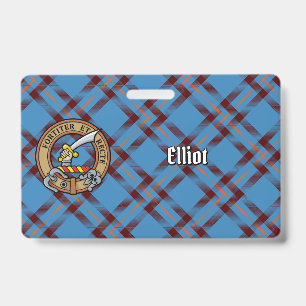 Clan Elliot Crest over Ancient Tartan ID Badge
